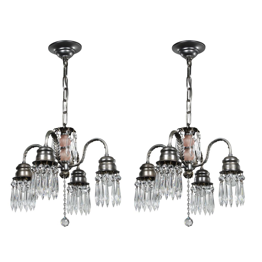 Fashionable Four Light Antique Silver Chandeliers Pertaining To Sold Matching Antique Four Light Chandeliers With Prisms (View 6 of 20)