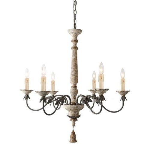 Fashionable French White 27 Inch Six Light Chandeliers In Lnc Andromeda 6 Light Distressed White Wood French Country (View 3 of 20)