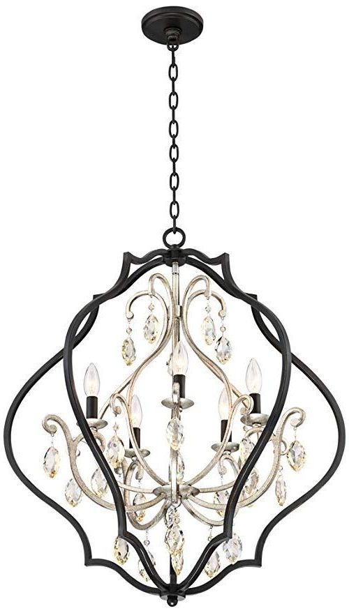 Four Light Antique Silver Chandeliers Within Latest Clara 27" Wide Black And Antique Silver 5 Light Chandelier (View 2 of 20)