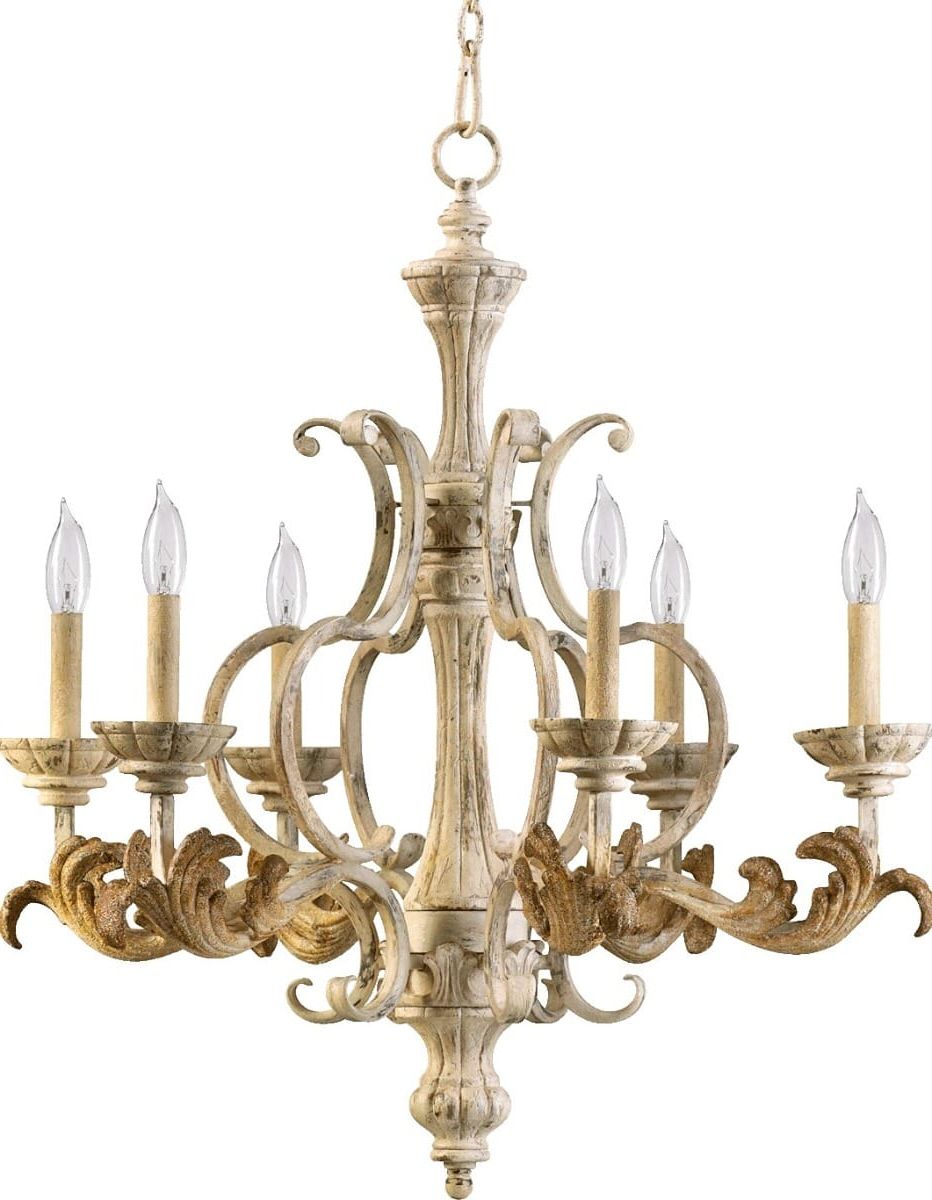 French White 27 Inch Six Light Chandeliers In 2020 Quorum Florence 6 Light French Country Chandelier In (View 16 of 20)