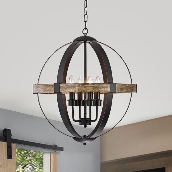 Isle Matte Black Four Light Chandeliers Pertaining To Newest Shawn Matte Black 4 Light Metal Orb Cage Chandelier (View 13 of 20)