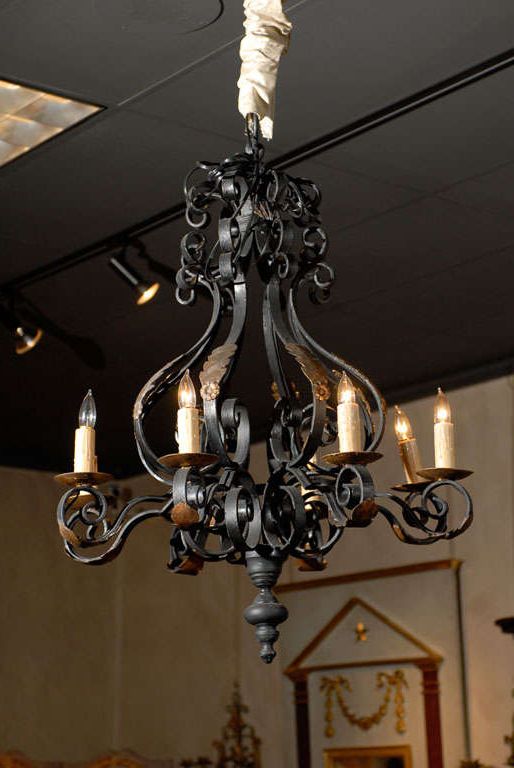 Large Vintage French Black Iron Chandelier, Circa 1940 For Throughout Most Popular Black Iron Eight Light Chandeliers (View 18 of 20)