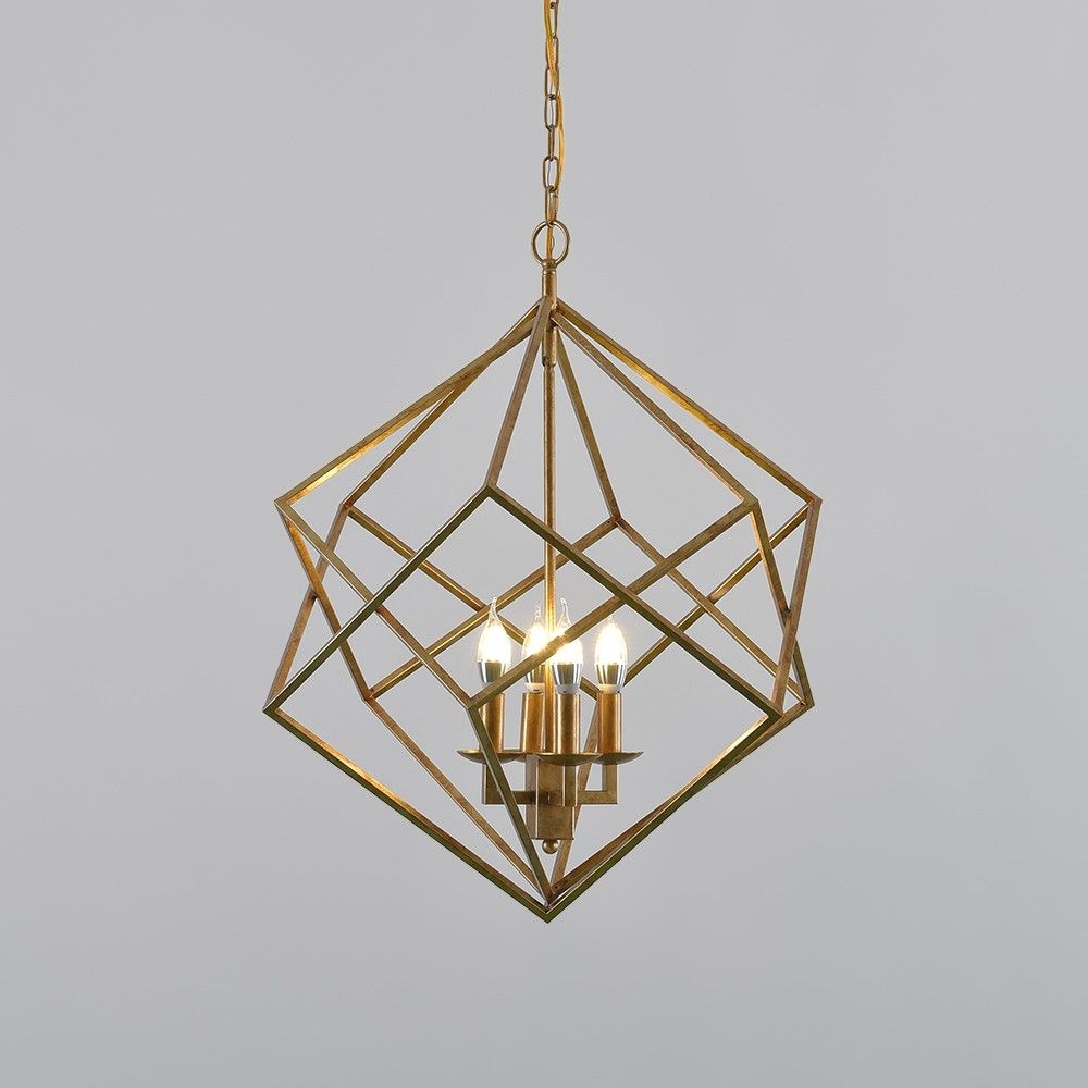 Luxury Modern Mid Century Square Geometric Candle For Current Antique Gold 13 Inch Four Light Chandeliers (View 9 of 20)
