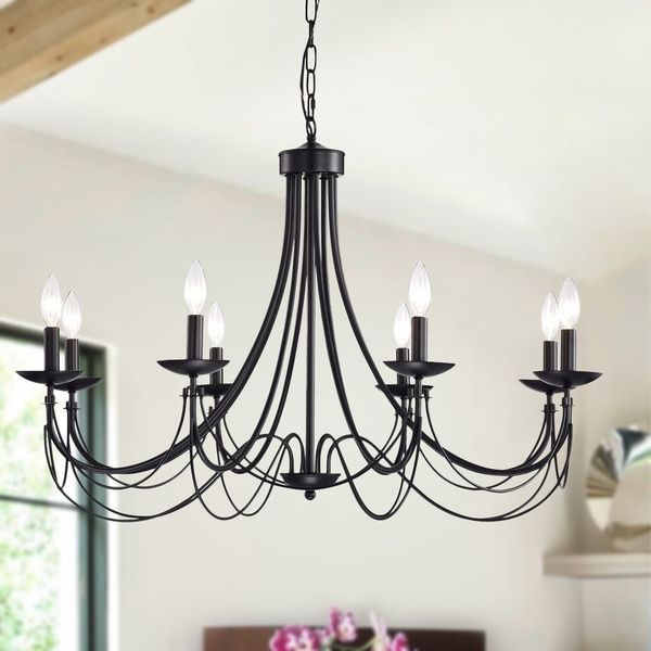 Matte Black Four Light Chandeliers Within Most Recent Shop Clash 8 Light 35 Inch Matte Black Branched Chandelier (View 12 of 20)