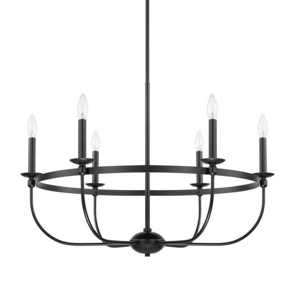 Matte Black Three Light Chandeliers Pertaining To Most Up To Date Shop Capital Rylann 6 Light Matte Black Chandelier – Free (View 12 of 20)