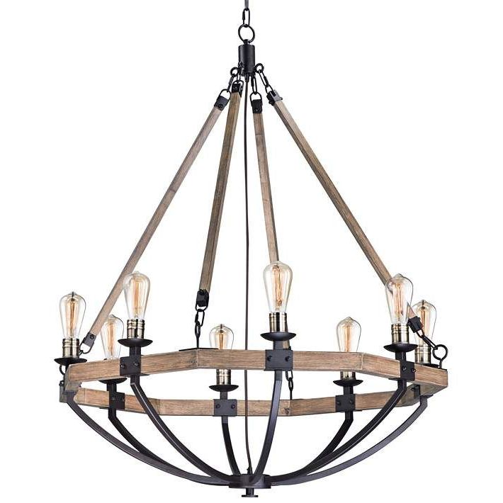 Maxim Lodge 38"w Weathered Oak And Bronze 8 Light With Regard To Most Current Weathered Oak And Bronze 38 Inch Eight Light Adjustable Chandeliers (View 4 of 20)