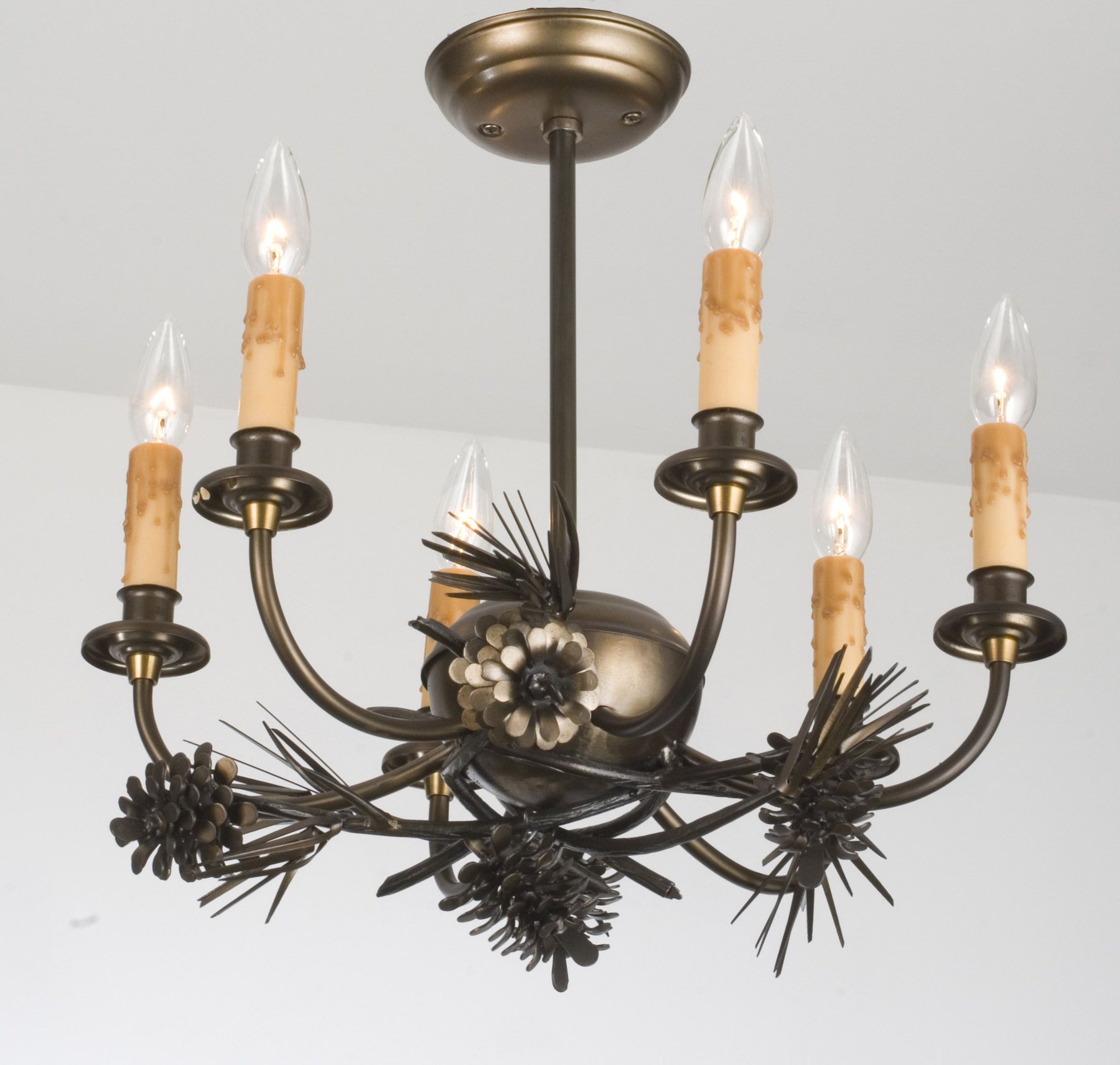 Meyda 38330 Woodland Pine Six Light Mini Chandelier Within Widely Used Six Light Chandeliers (View 5 of 20)