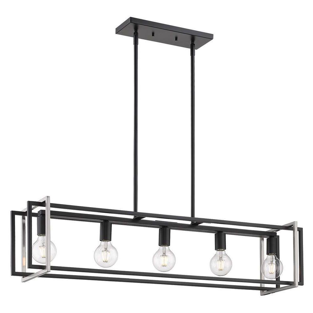 Midnight Black Five Light Linear Chandeliers Intended For Well Known Golden Lighting Tribeca 5 Light Black With Pewter Accents (View 5 of 20)