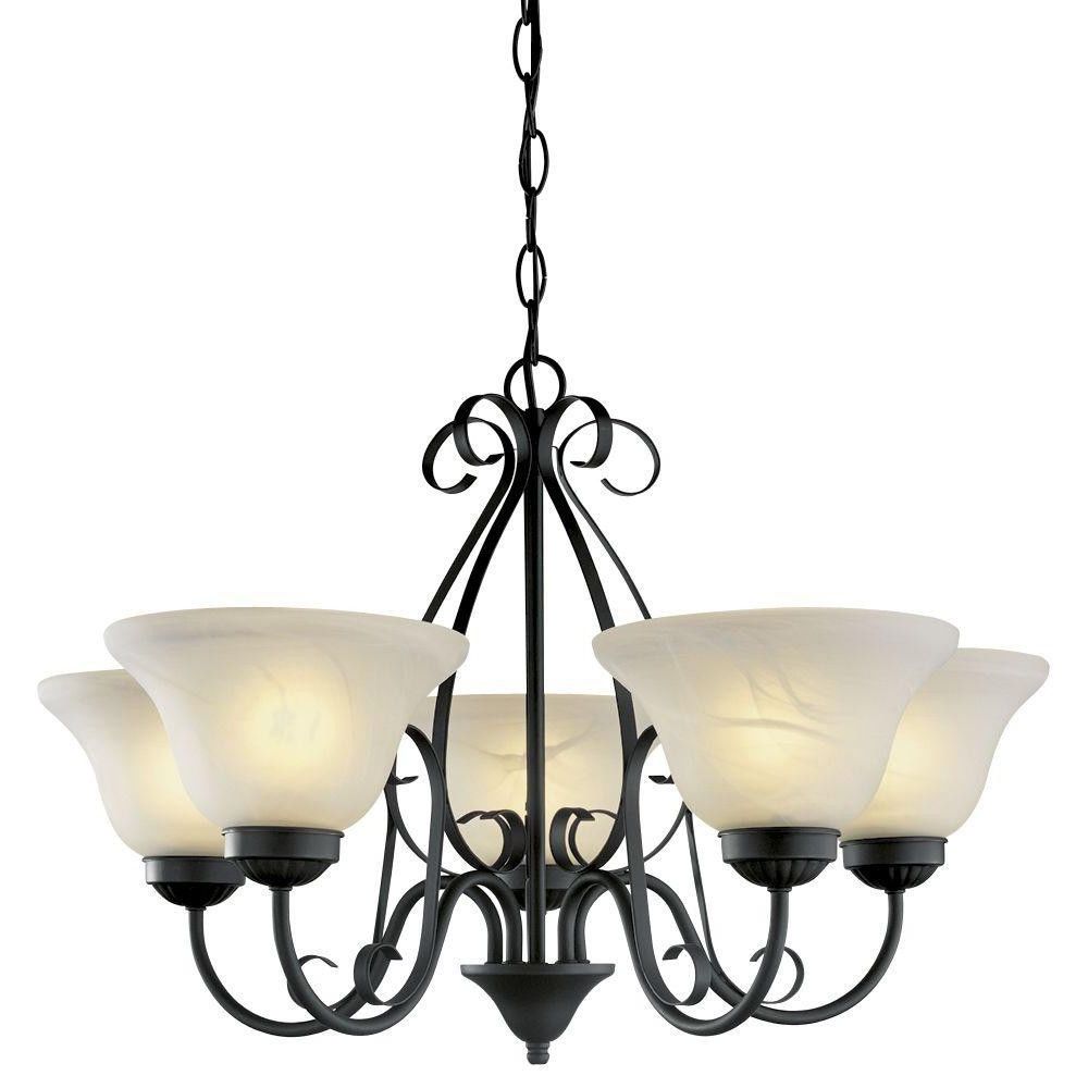 Midnight Black Five Light Linear Chandeliers With Preferred Hampton Bay 262951 5 Light Matte Black Wrought Iron (View 18 of 20)