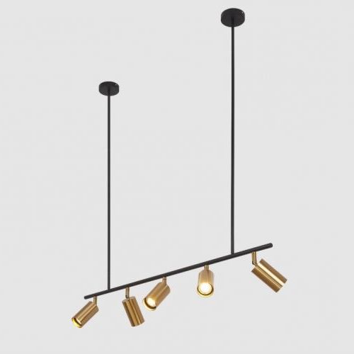 Modern 5 Light Track Light Linear Chandelier In Black/gold Throughout Current Midnight Black Five Light Linear Chandeliers (View 4 of 20)