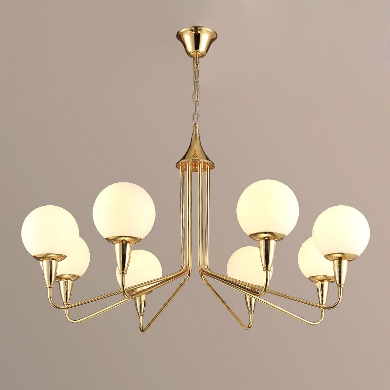 Modern White Glass Globes Chandelier Metal 8 Light Curved Intended For Well Known Steel Eight Light Chandeliers (View 4 of 20)