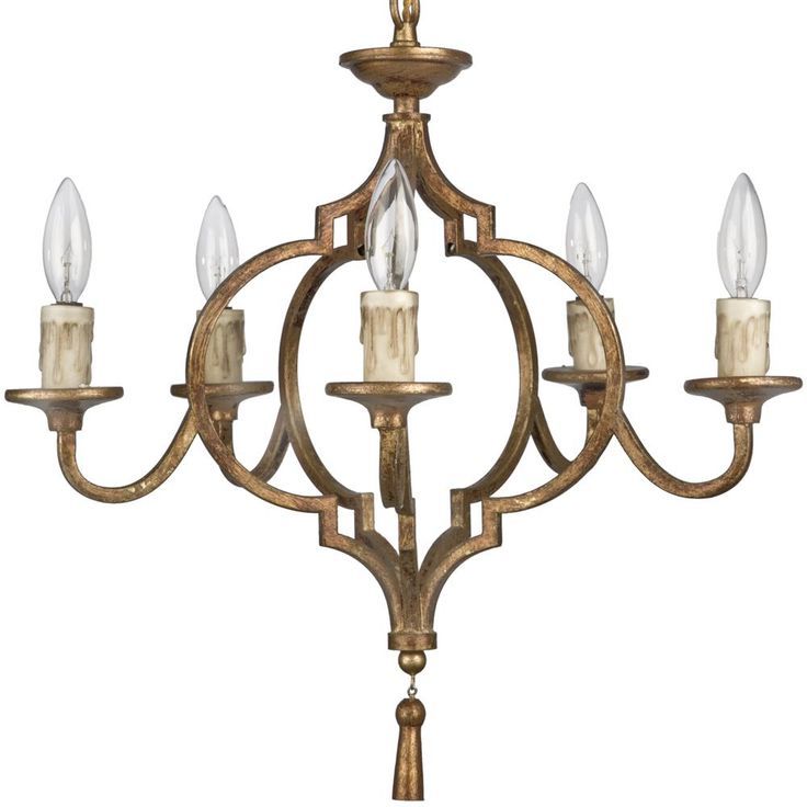 Most Current Antique Gild One Light Chandeliers With Coraline French Country Antique Gold Arabesque 5 Light (View 2 of 20)