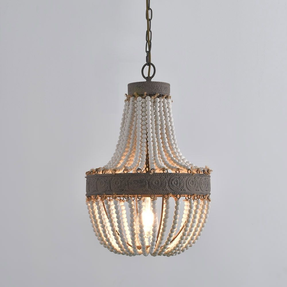 Most Current Luxury Farmhouse Rustic 1 Light / 3 Light Wood Beaded Within White And Weathered White Bead Three Light Chandeliers (View 6 of 20)