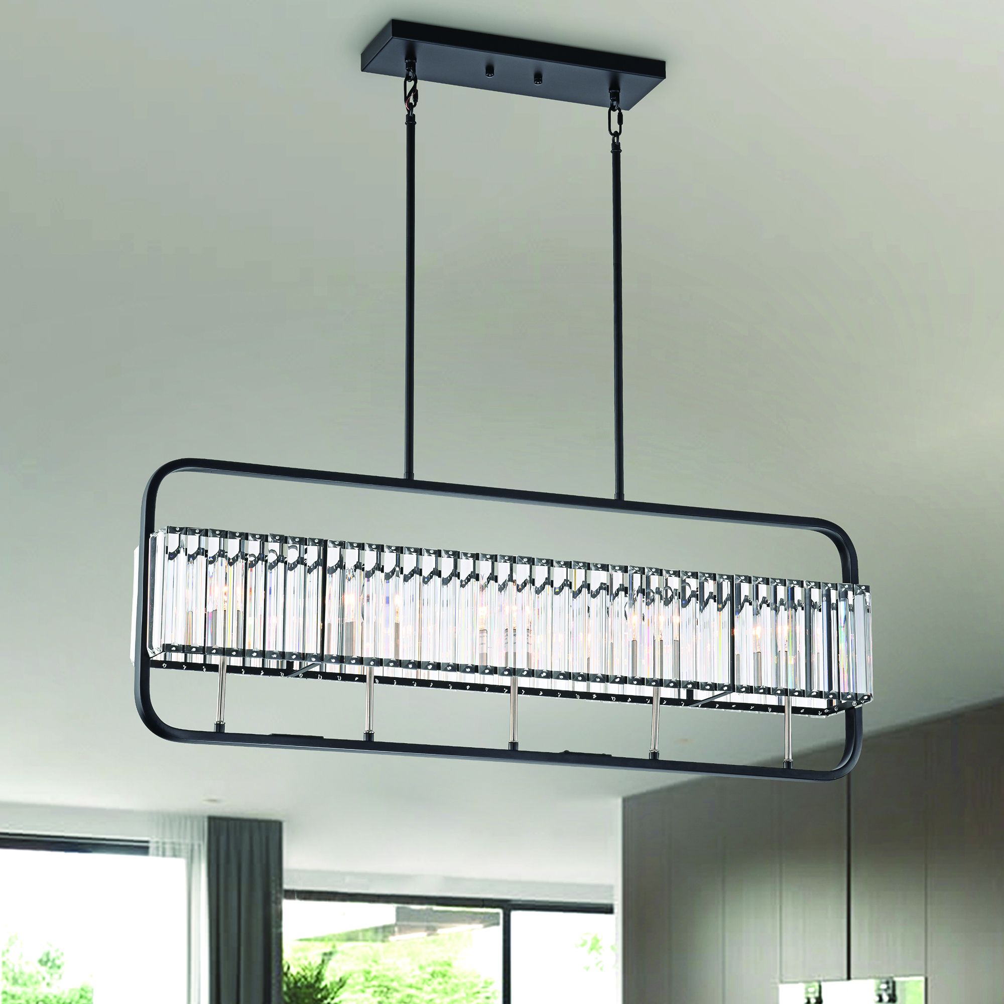 Most Recently Released Matte Black Four Light Chandeliers Inside 5 Light Matte Black And Brushed Nickel Frame Linear (View 3 of 20)