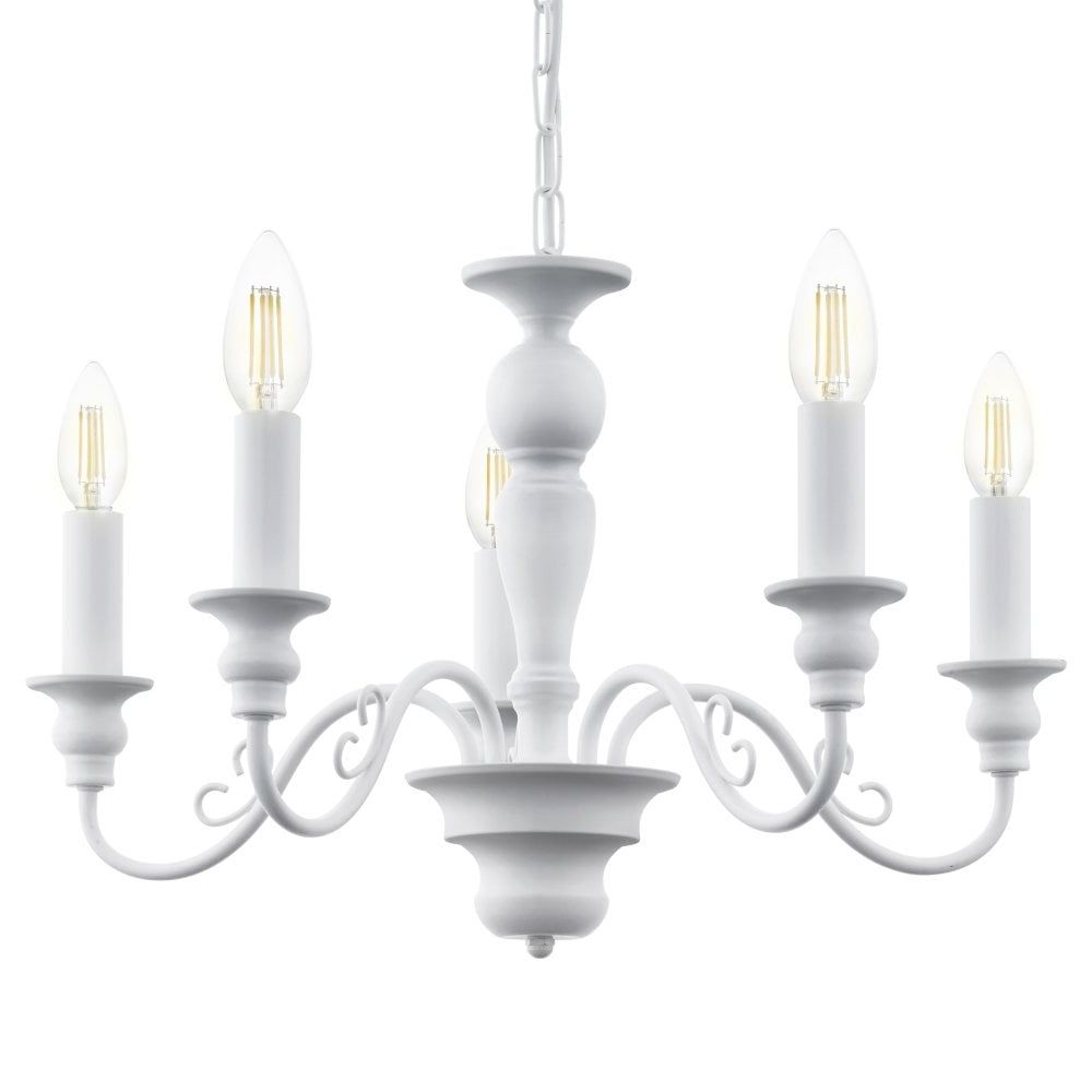 Most Recently Released Steel 13 Inch Four Light Chandeliers Pertaining To Eglo 49851 Caposile White 5 Arm Steel Chandelier Pendant Light (View 10 of 20)