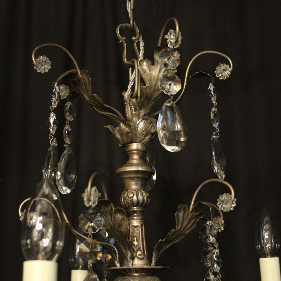 Most Up To Date Antique Italian Silver & Crystal Genoa 6 Light Chandelier In Four Light Antique Silver Chandeliers (View 18 of 20)