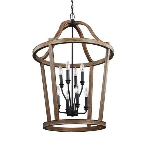 Most Up To Date Feiss Lorenz Weathered Oak Wood Eight Light Pendant F3040 In French Washed Oak And Distressed White Wood Six Light Chandeliers (View 8 of 20)