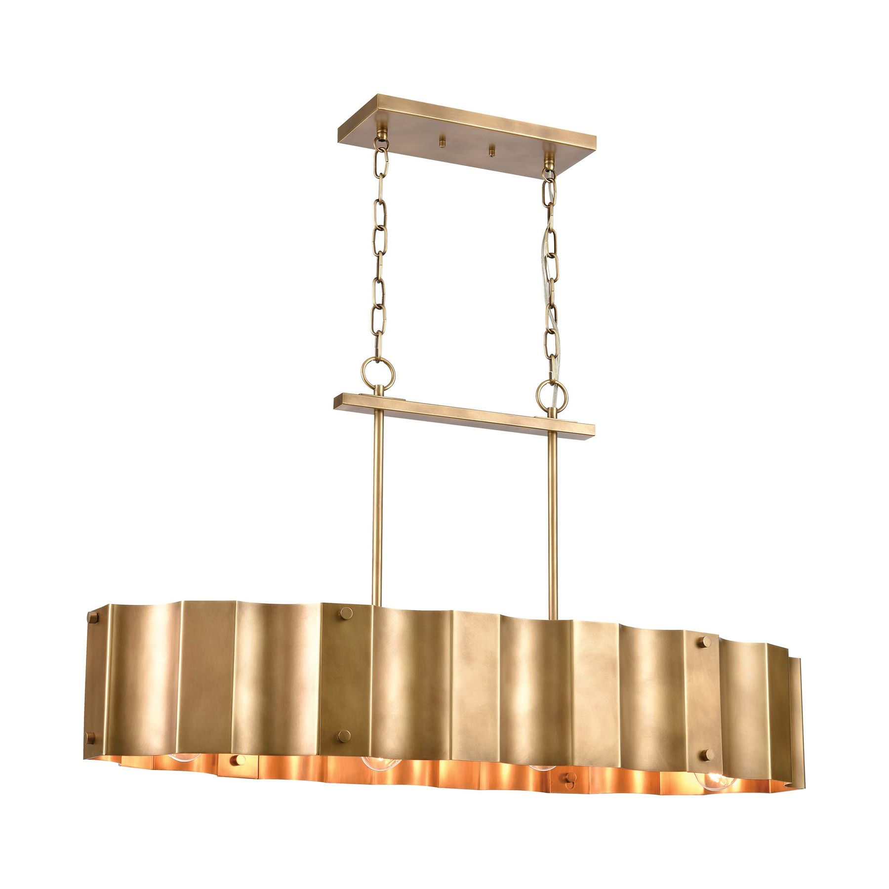 Natural Brass 19 Inch Eight Light Chandeliers With Regard To Most Current Elk Lighting 89068/4 4 Light Island Light In Natural Brass (View 18 of 20)
