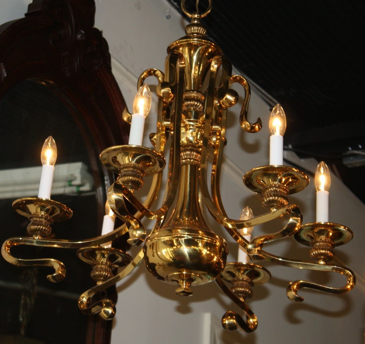 Natural Brass Six Light Chandeliers Throughout Well Known Swirl Arm Six Light Brass Chandelier For Sale (View 12 of 20)