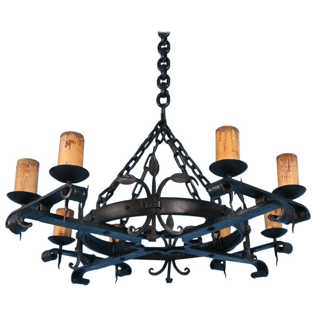 Newest Antique Black Rustic Wrought Iron Danish Chandelier, Circa Within Rustic Black 28 Inch Four Light Chandeliers (View 10 of 20)