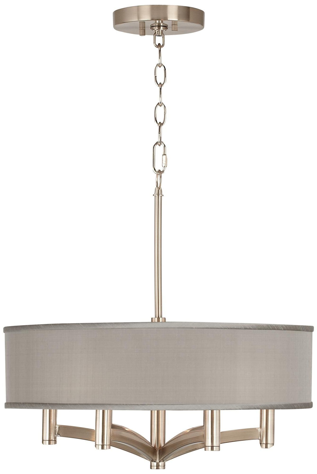 Newest Stone Grey With Brushed Nickel Six Light Chandeliers With Regard To Gray Faux Silk Ava 6 Light Nickel Pendant Chandelier (View 17 of 20)