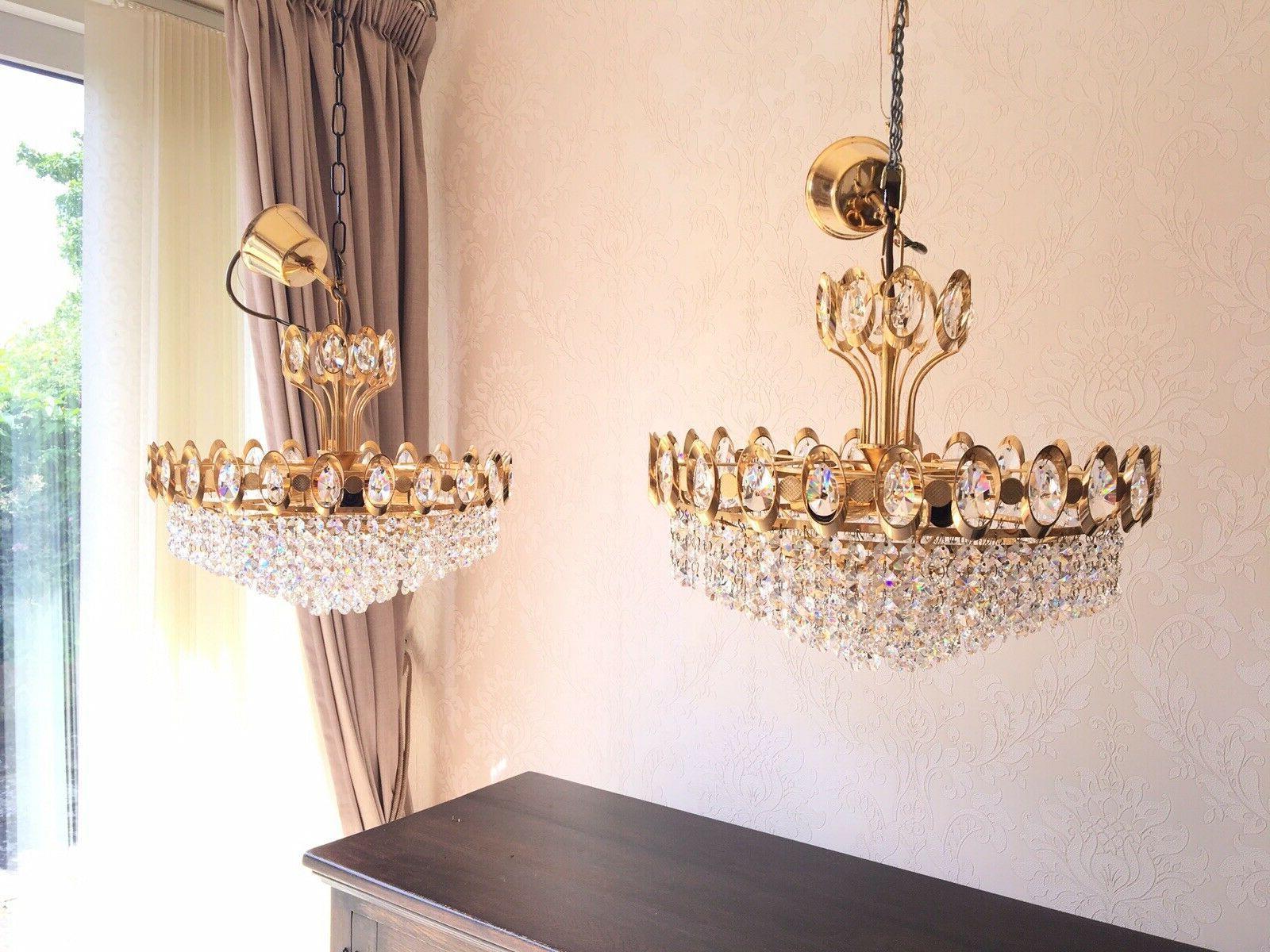Pair Of Vintage Gold Plated Real Crystal Chandeliers 8 Pertaining To Widely Used Antique Gold 18 Inch Four Light Chandeliers (View 9 of 20)