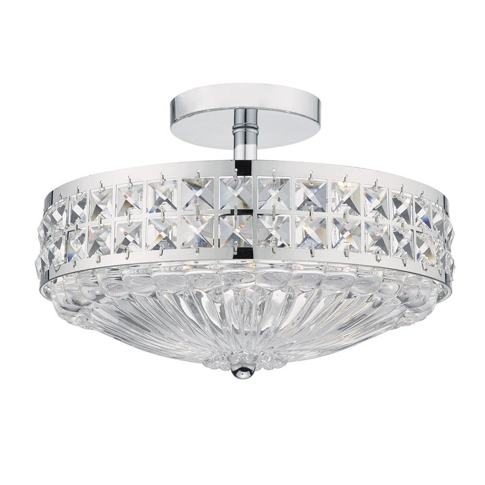 Polished Chrome Three Light Chandeliers With Clear Crystal With Popular Olo5350 Olona 3 Light Semi Flush Polished Chrome And Clear (View 16 of 20)