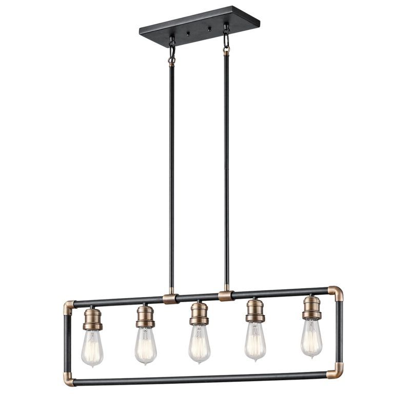 Preferred 5 Light Linear Chandelier In Black And Natural Brass Pertaining To Natural Brass 19 Inch Eight Light Chandeliers (View 1 of 20)
