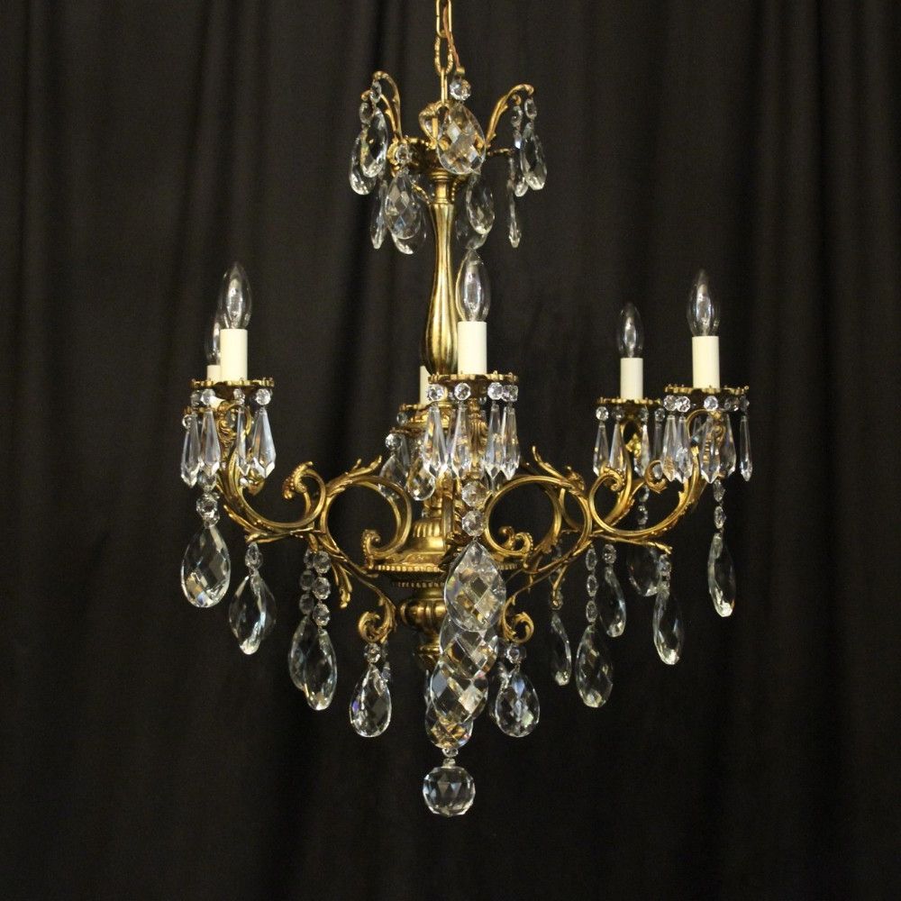 Preferred Italian Gilded Bronze & Crystal 6 Light Antique Chandelier Pertaining To Antique Gild Two Light Chandeliers (View 15 of 20)