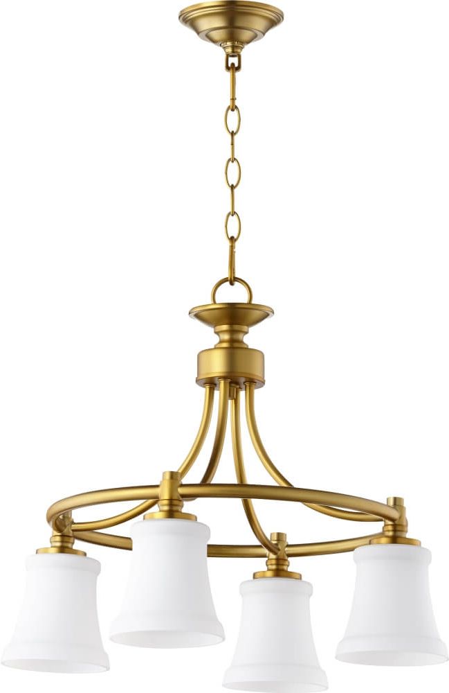 Quorum International 6422 4 80 Rossington 4 Light Inside Widely Used Brass Four Light Chandeliers (View 4 of 21)