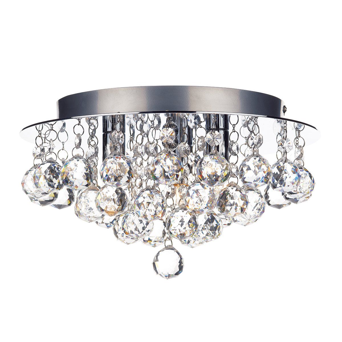 Recent Dar Plu5250  Pluto 3lt Flush, Clear Faceted Crystal With Regard To Polished Chrome Three Light Chandeliers With Clear Crystal (View 11 of 20)