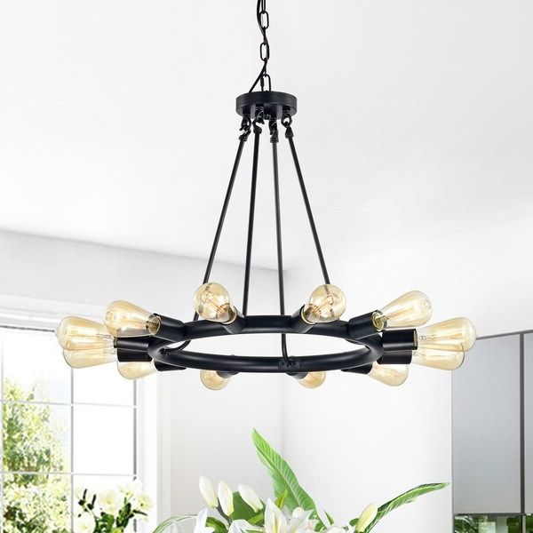 Rianne Matte Black 12 Light Chandelier – Overstock – 28536297 Intended For Most Current Matte Black Four Light Chandeliers (View 18 of 20)