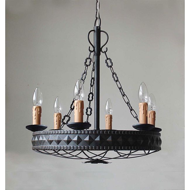 Round Matte Black Wrought Iron 6 Light Chandelier – Free With Regard To Current Black Iron Eight Light Chandeliers (View 7 of 20)