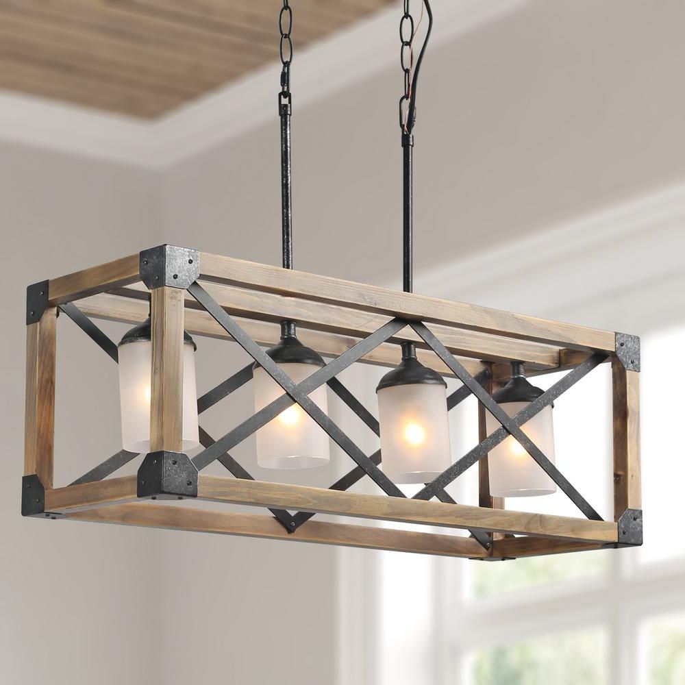 Rustic Black 28 Inch Four Light Chandeliers With Latest Lnc Modern Farmhouse Chandelier 4 Light Rusty Hammered (View 20 of 20)