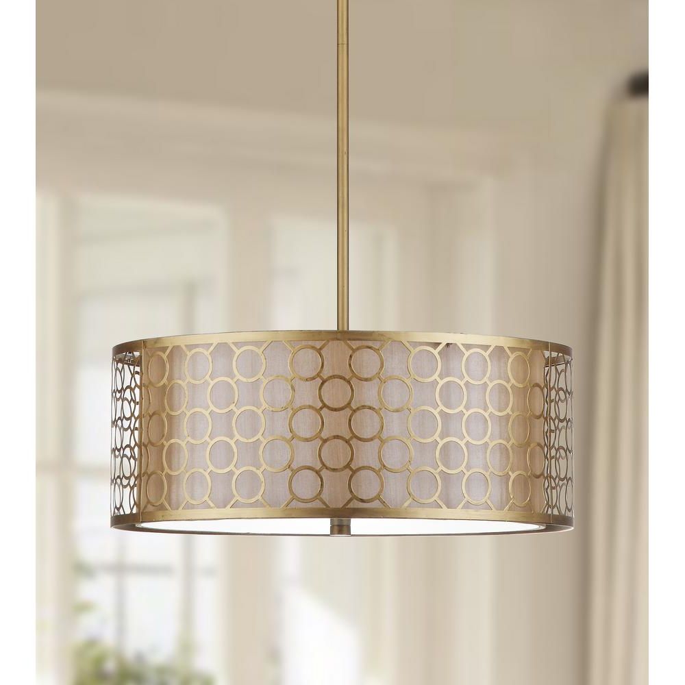 Safavieh Giotta Drum 3 Light Antique Gold Pendant Lit4203a Throughout Most Recently Released Antique Gold Three Light Chandeliers (View 16 of 20)