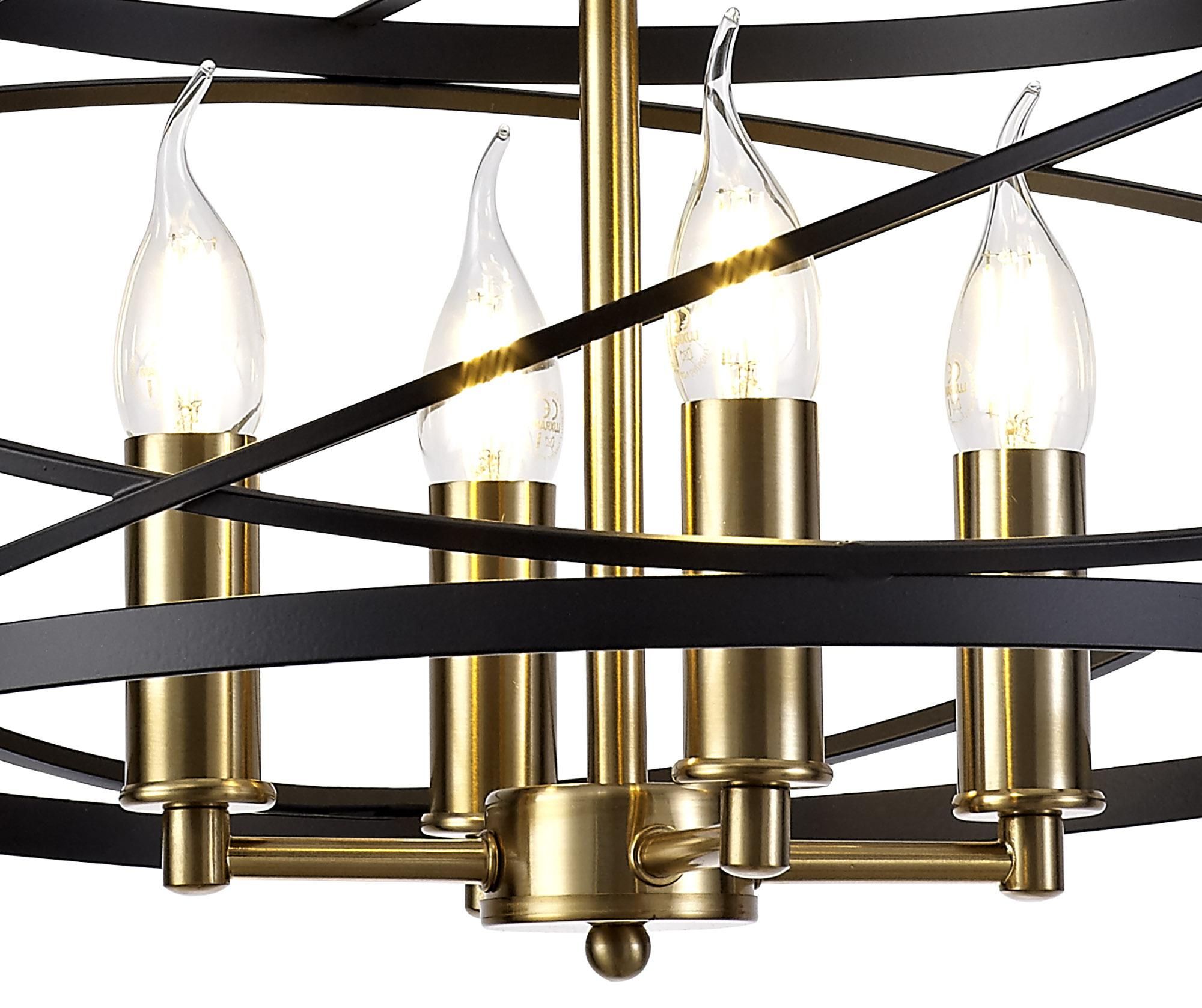 Satin Black 42 Inch Six Light Chandeliers Throughout Best And Newest Atmos Pendant, 4 X E14, Black/satin Gold – Lux Lighting (View 14 of 20)