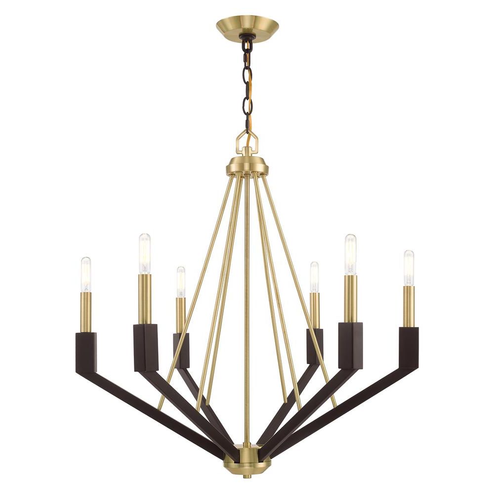 Satin Brass 27 Inch Five Light Chandeliers For Most Up To Date Livex Lighting Beckett 6 Light Satin Brass And Bronze (View 3 of 20)