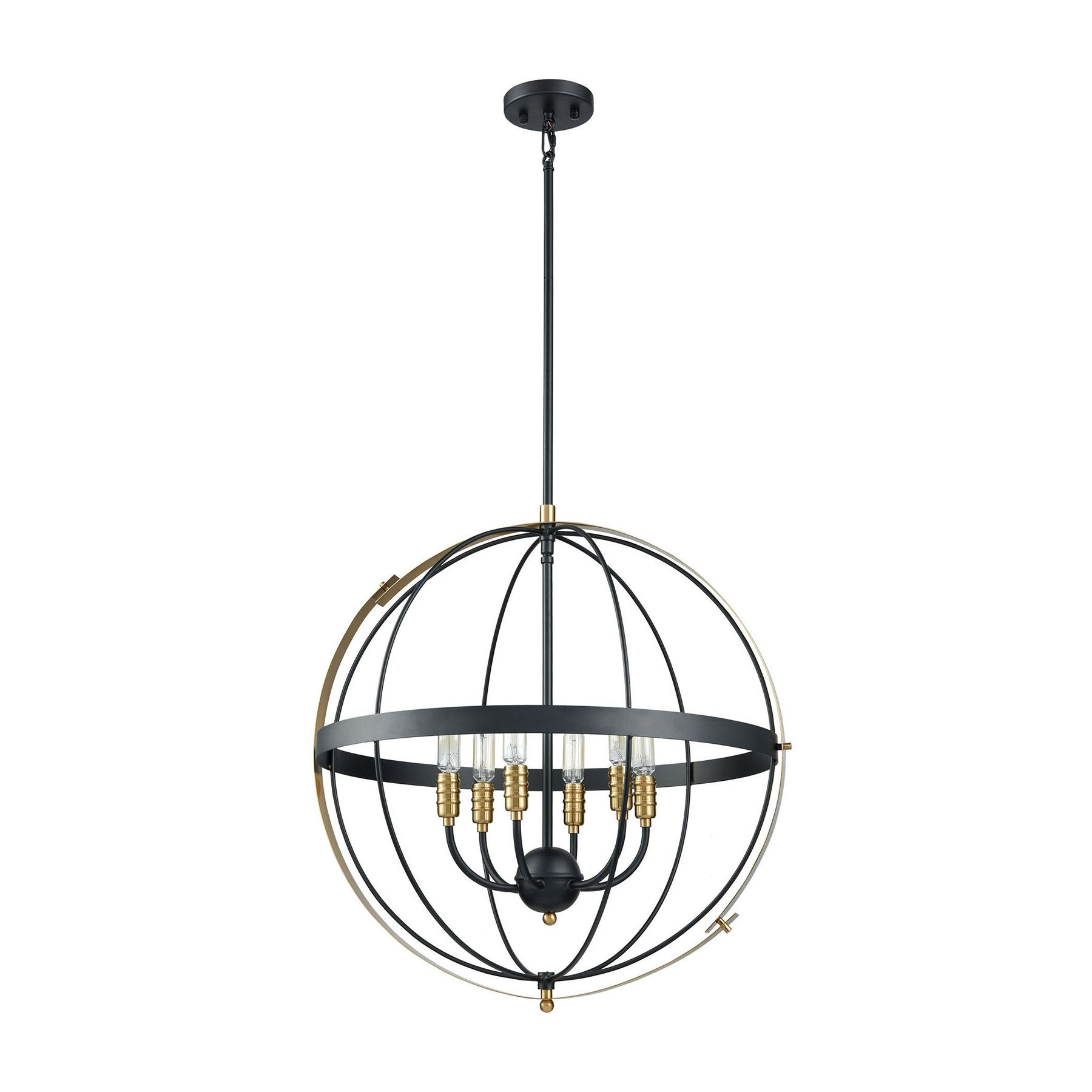 Satin Brass 27 Inch Five Light Chandeliers Throughout Most Up To Date Elk Lighting 15286/6 6 Light Chandelier In Matte Black And (View 9 of 20)