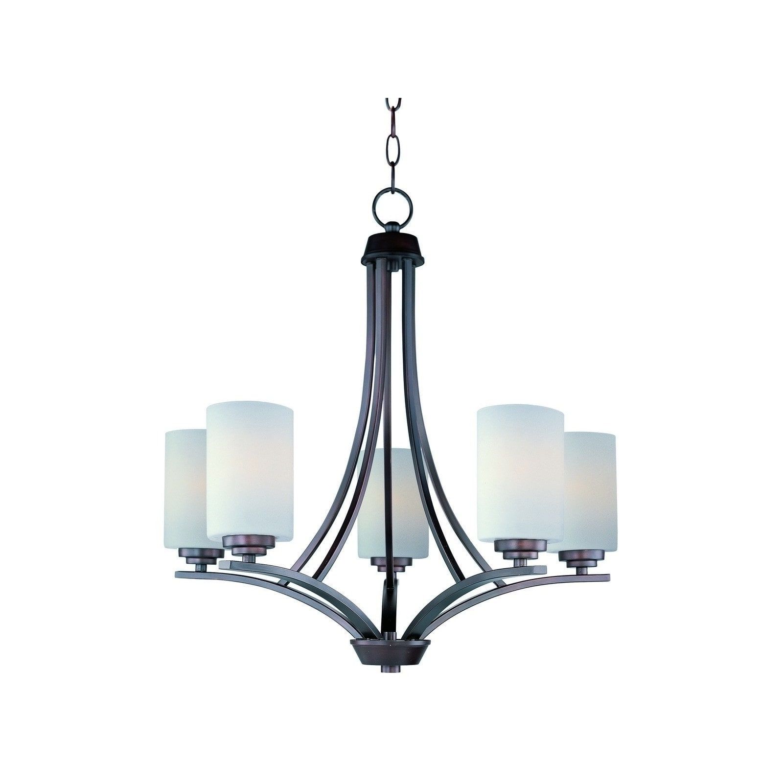Satin Nickel Five Light Single Tier Chandeliers Within Most Up To Date Shop Maxim Satin White Shade 5 Light Bronze Deven Single (View 4 of 20)