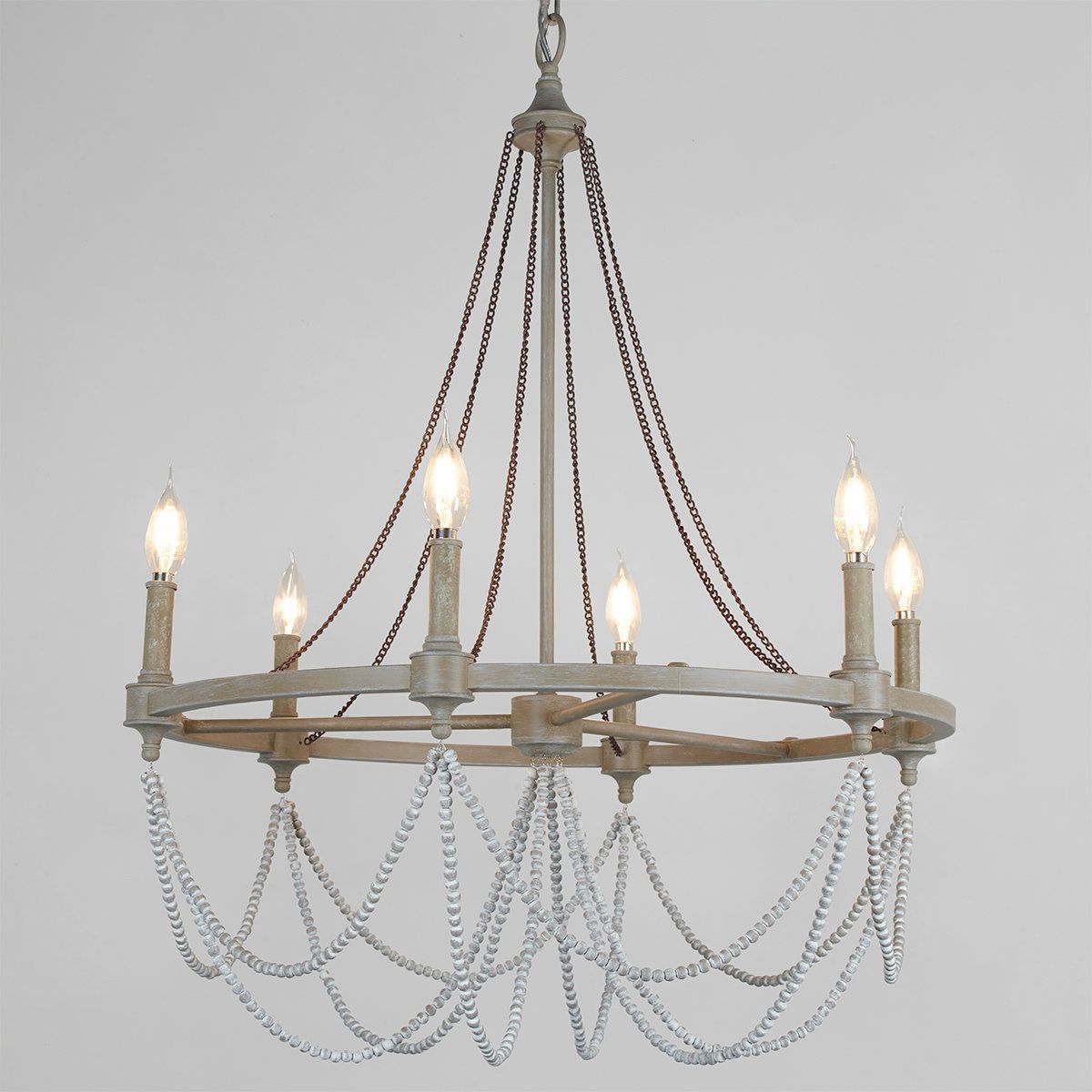 Shades Of Light – Harbor Haven 2018 – Elegant Rustic Drape In Best And Newest French Washed Oak And Distressed White Wood Six Light Chandeliers (View 2 of 20)