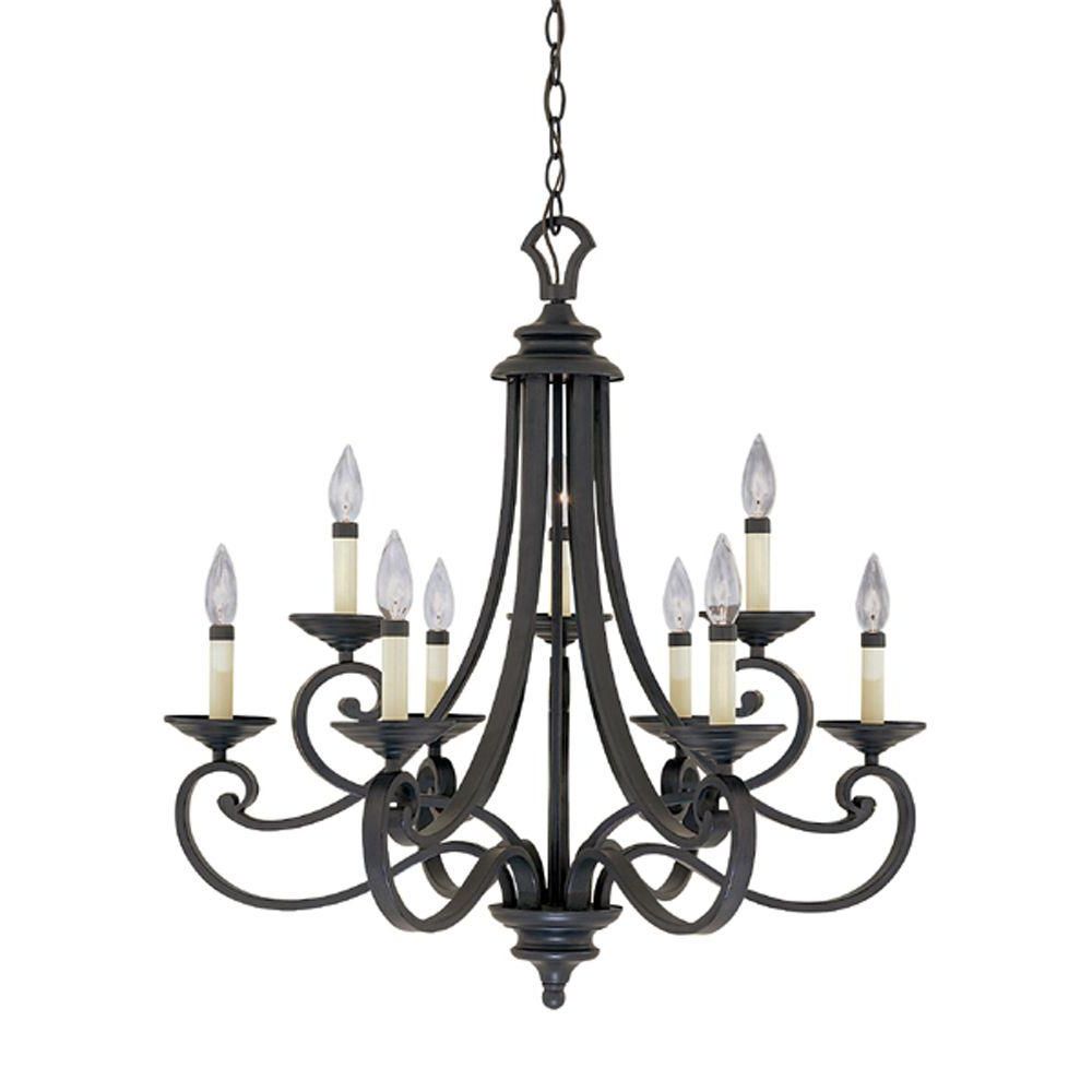 Steel Eight Light Chandeliers In Well Known Designers Fountain Monte Carlo 9 Light Hanging Natural (View 17 of 20)