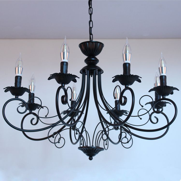Vintage Black Iron Art Chandelier Pendant Lamp Ceiling Inside Most Recent Black Iron Eight Light Chandeliers (View 3 of 20)