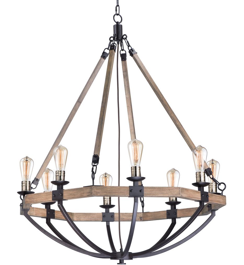 Weathered Oak And Bronze 38 Inch Eight Light Adjustable Chandeliers For Latest Maxim Lighting – 20338wobz Lodge Weathered Oak/bronze  (View 3 of 20)