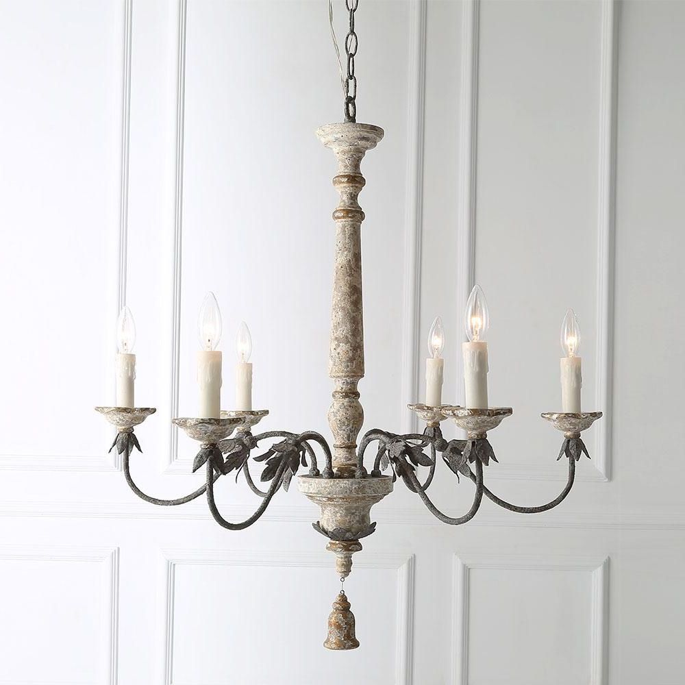 Well Known Lnc 6 Light Distressed White Wood French Country With Regard To French White 27 Inch Six Light Chandeliers (View 9 of 20)