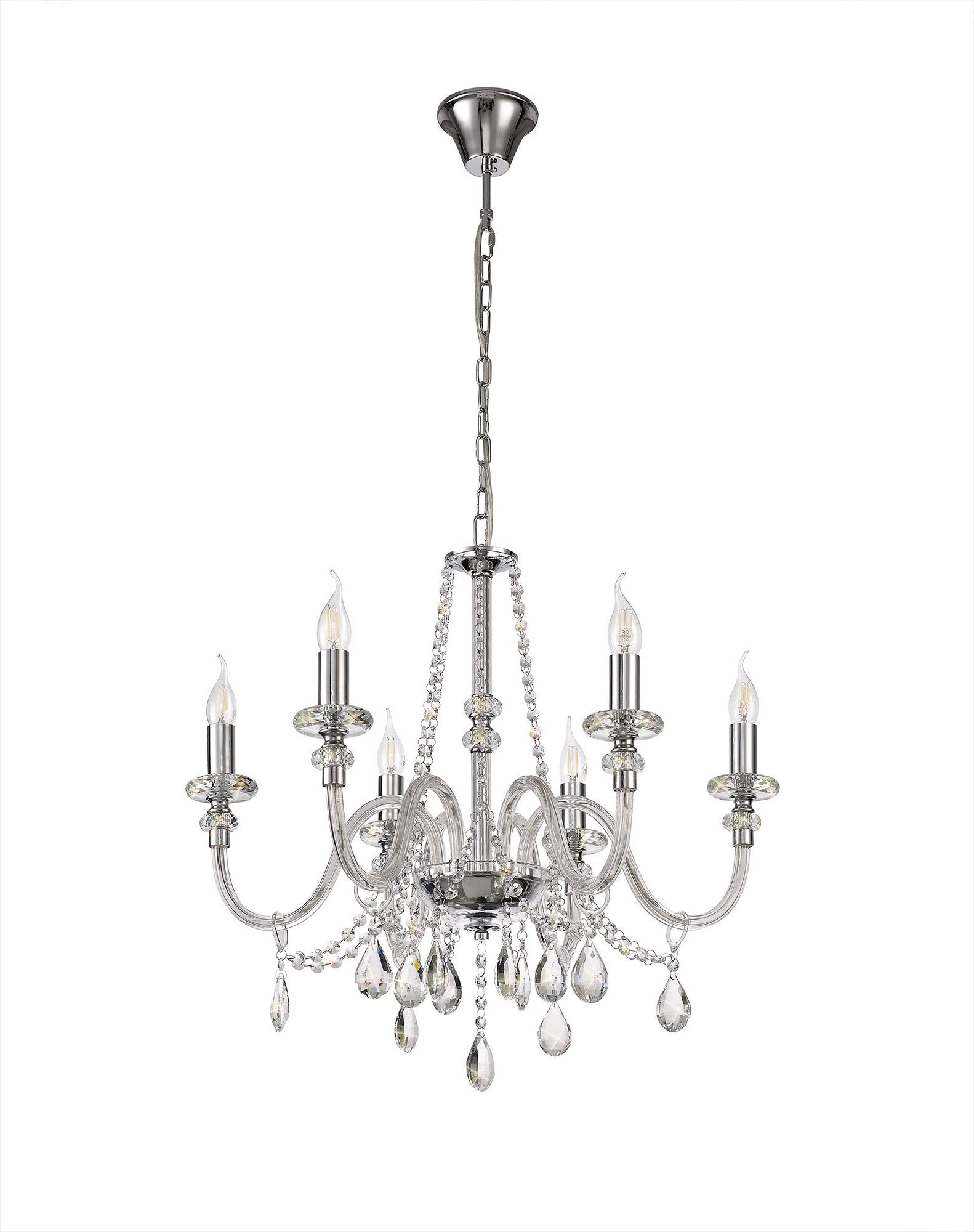 Well Known Polished Chrome Three Light Chandeliers With Clear Crystal Intended For Gastro Chandelier Pendant, 6 Light E14, Polished Chrome (View 14 of 20)