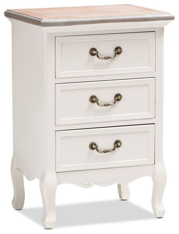 Well Liked Baxton Studio Two Tone Whitewashed Oak And White 3 Drawer With Regard To French Washed Oak And Distressed White Wood Six Light Chandeliers (View 17 of 20)