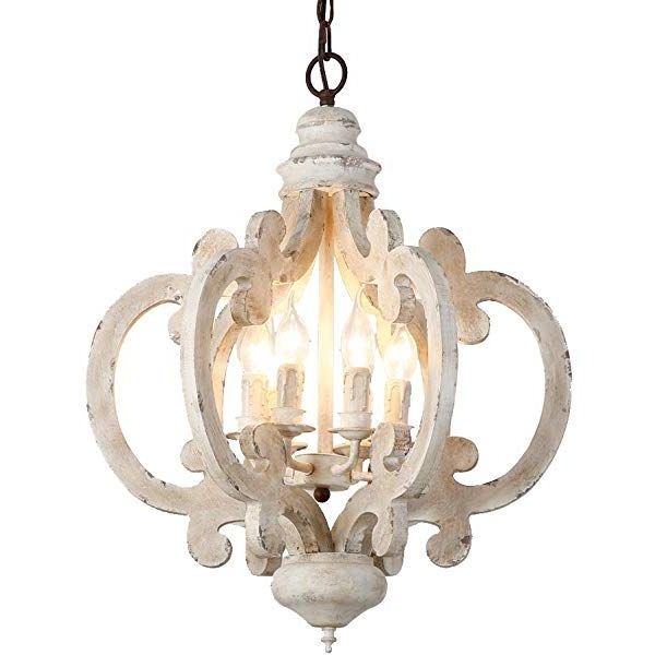 White And Weathered White Bead Three Light Chandeliers Throughout Current Lovedima Rustic Vintage Iron Wooden Chandelier 6 Light (View 10 of 20)