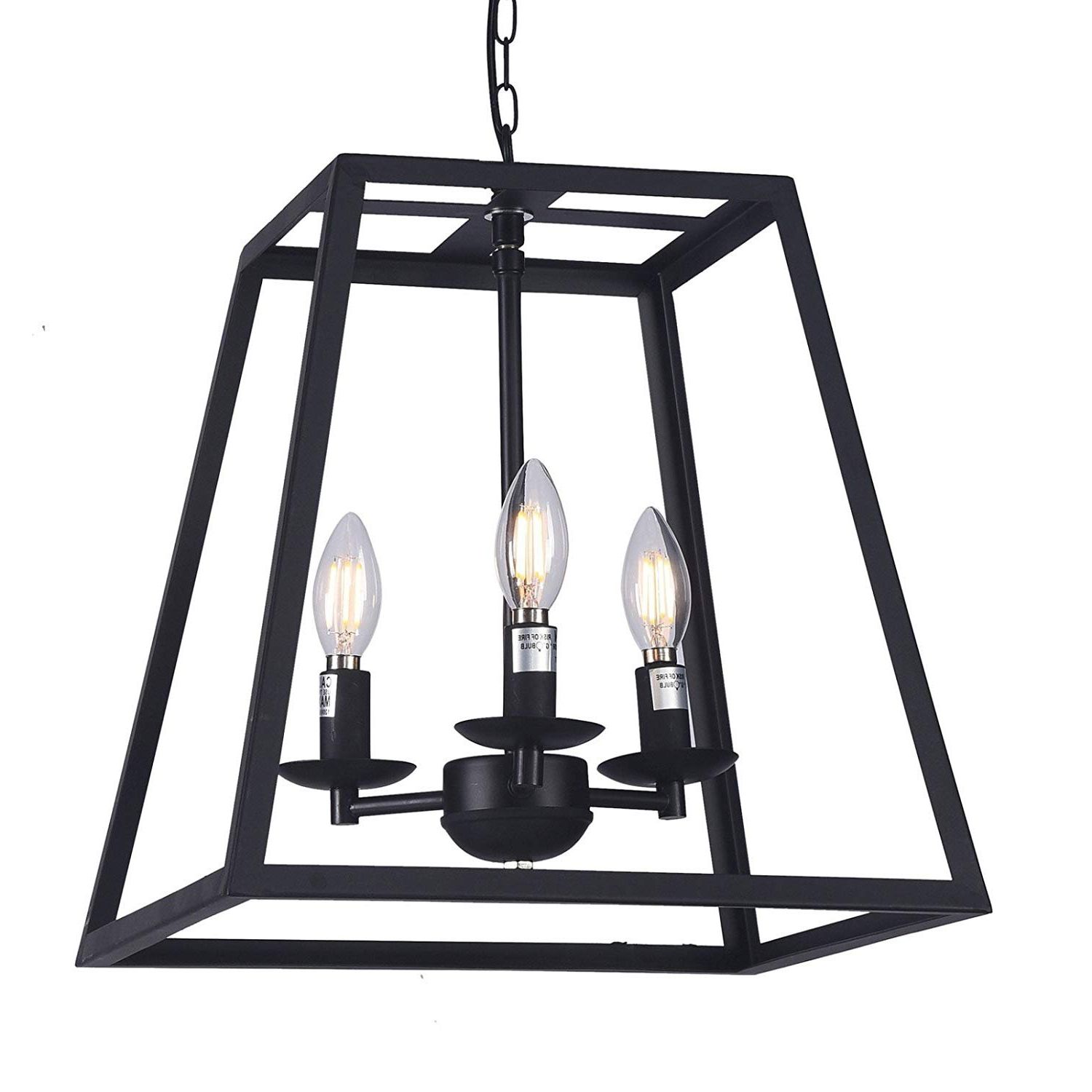Widely Used Wideskall 14" Modern Black Metal Iron Frame Square Cage Intended For Matte Black Three Light Chandeliers (View 1 of 20)