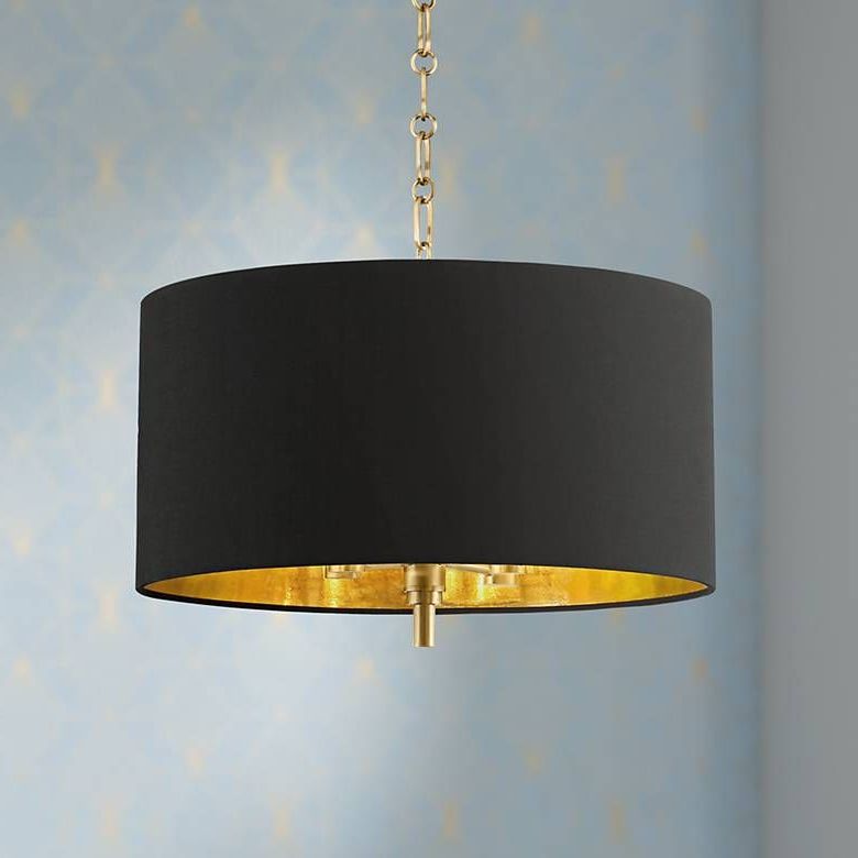 20" Wide Warm Gold Pendant Light With Black Shade – #42e61 Within Well Liked Dark Bronze And Mosaic Gold Pendant Lights (View 16 of 20)