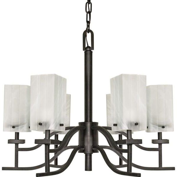 2019 Black Shade Chandeliers Throughout Glomar 6 Light Textured Black Chandelier With Alabaster (View 16 of 20)